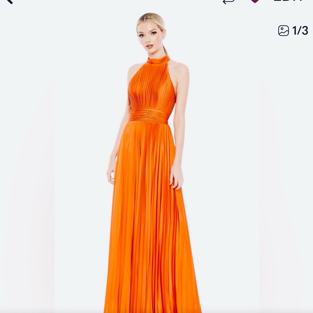 Gorgeous Mac Duggal Orange Pleated Maxi Dress, Long Gown Sz 14 NWT Prom, Formal